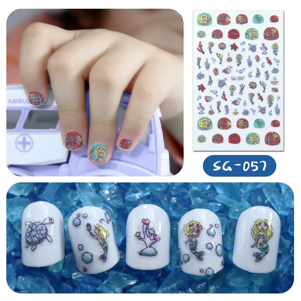 Wholesale Cartoon Glitter Mermaid Nail Art Designs Strips for Children Make-up Nail Art DIY Nail Decoration Stickers for Kids