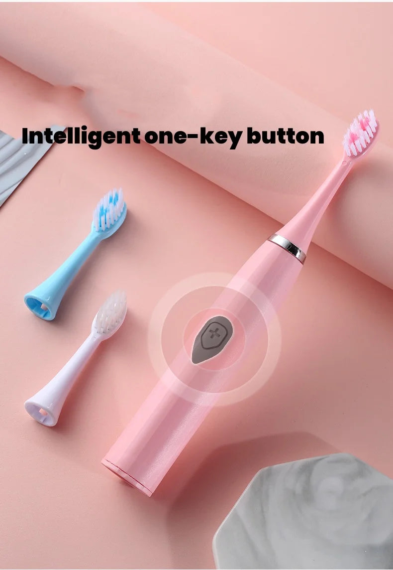 1pc White/Pink Electric Toothbrush Adult Model Soft Bristle Electric Toothbrush Battery Model Family Set Electric Toothbrush