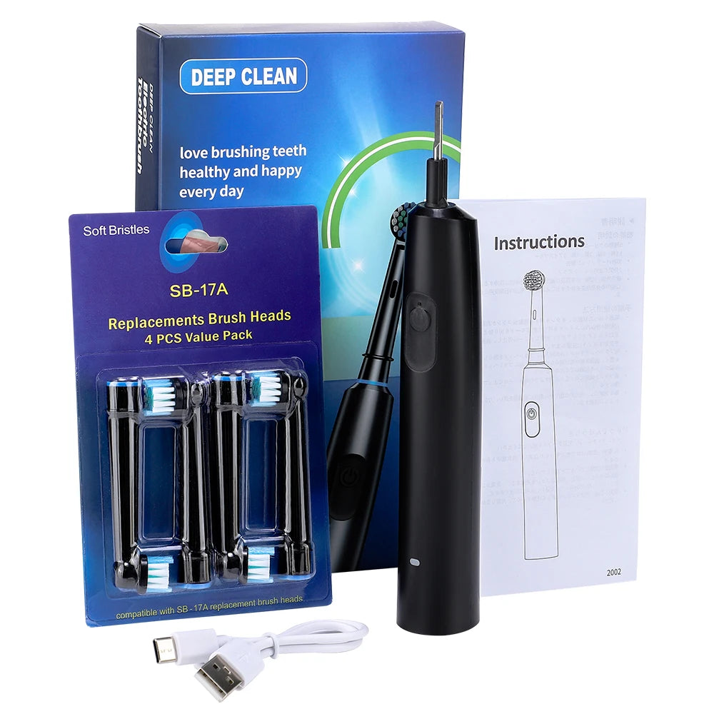 Electric Smart Rotating Timing Toothbrush, Rechargeable Rotary Toothbrush with 4 Heads, 5 Modes Setting Teeth Whitening Oral Car