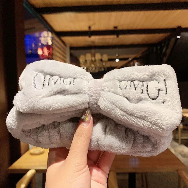 Cartoon Rabbit Cat Ear Cute Plush Headband OMG Bow Wash Face Hairband Lady Soft Custom Women Fur Elastic Make up Headbands
