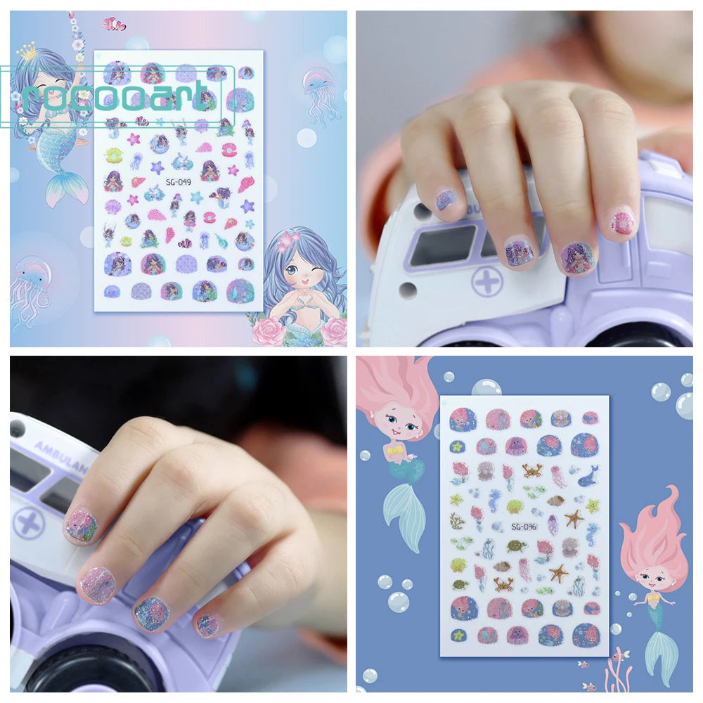 Wholesale Cartoon Glitter Mermaid Nail Art Designs Strips for Children Make-up Nail Art DIY Nail Decoration Stickers for Kids