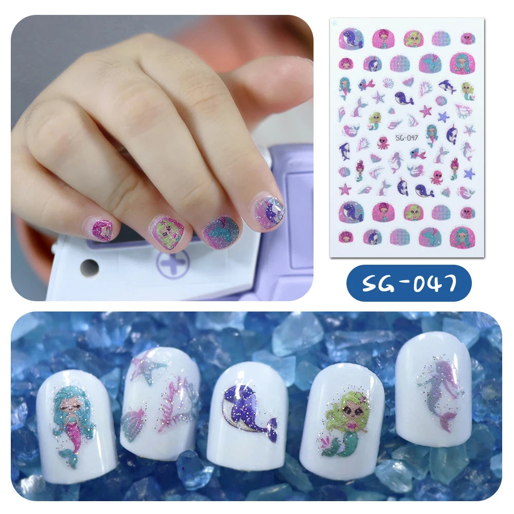 Wholesale Cartoon Glitter Mermaid Nail Art Designs Strips for Children Make-up Nail Art DIY Nail Decoration Stickers for Kids