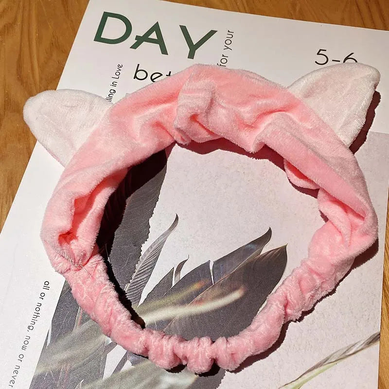 Cartoon Rabbit Cat Ear Cute Plush Headband OMG Bow Wash Face Hairband Lady Soft Custom Women Fur Elastic Make up Headbands