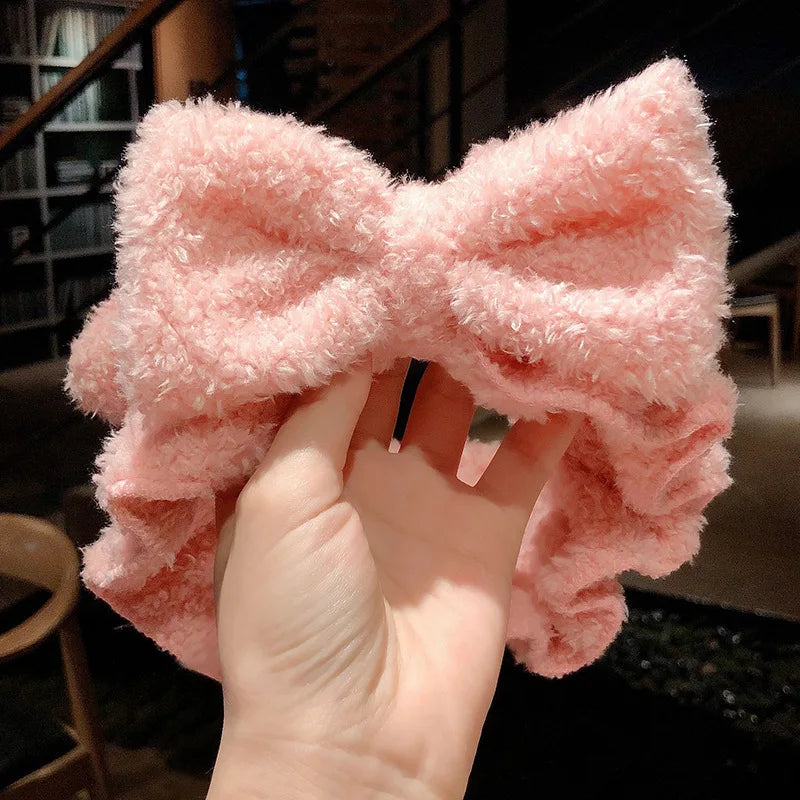 Cartoon Rabbit Cat Ear Cute Plush Headband OMG Bow Wash Face Hairband Lady Soft Custom Women Fur Elastic Make up Headbands