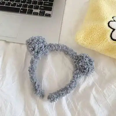 Cartoon Rabbit Cat Ear Cute Plush Headband OMG Bow Wash Face Hairband Lady Soft Custom Women Fur Elastic Make up Headbands