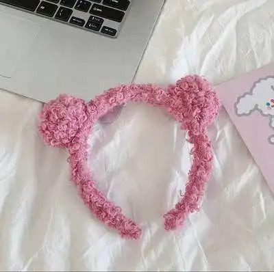 Cartoon Rabbit Cat Ear Cute Plush Headband OMG Bow Wash Face Hairband Lady Soft Custom Women Fur Elastic Make up Headbands