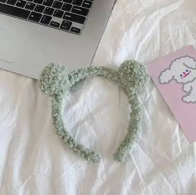 Cartoon Rabbit Cat Ear Cute Plush Headband OMG Bow Wash Face Hairband Lady Soft Custom Women Fur Elastic Make up Headbands