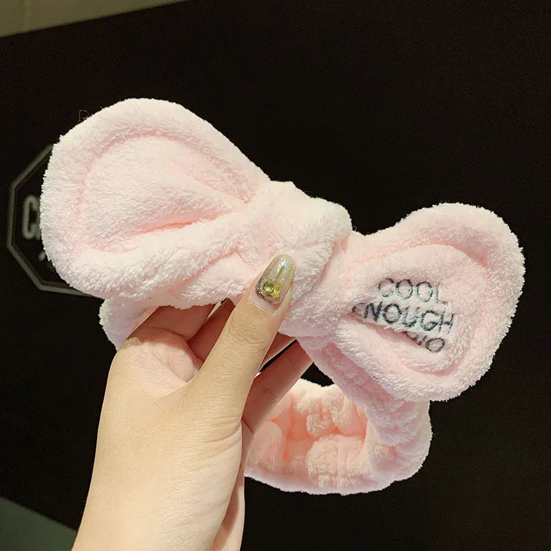 Cartoon Rabbit Cat Ear Cute Plush Headband OMG Bow Wash Face Hairband Lady Soft Custom Women Fur Elastic Make up Headbands