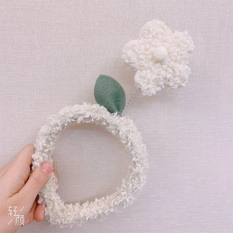 Cartoon Rabbit Cat Ear Cute Plush Headband OMG Bow Wash Face Hairband Lady Soft Custom Women Fur Elastic Make up Headbands