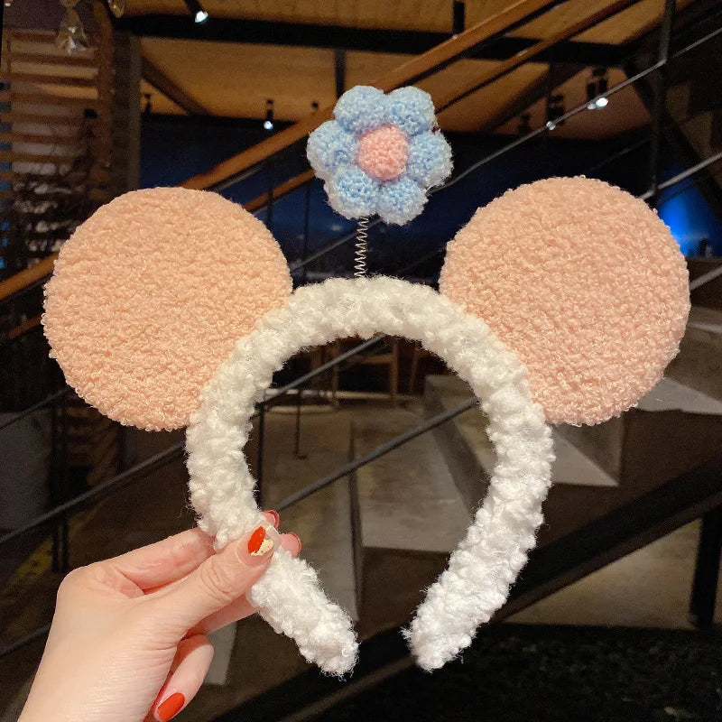 Cartoon Rabbit Cat Ear Cute Plush Headband OMG Bow Wash Face Hairband Lady Soft Custom Women Fur Elastic Make up Headbands