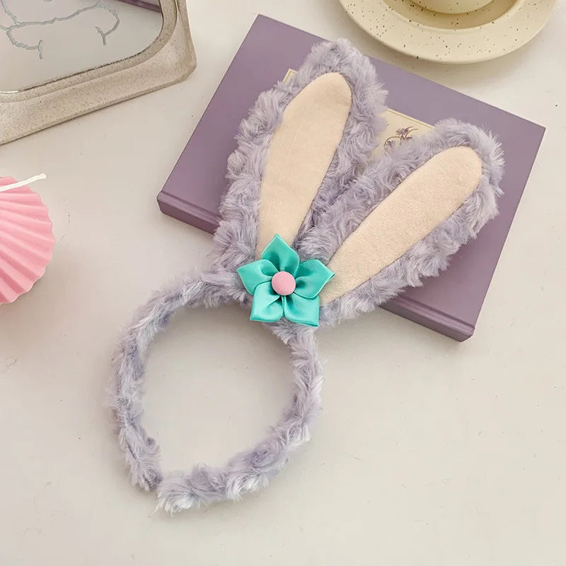 Cartoon Rabbit Cat Ear Cute Plush Headband OMG Bow Wash Face Hairband Lady Soft Custom Women Fur Elastic Make up Headbands