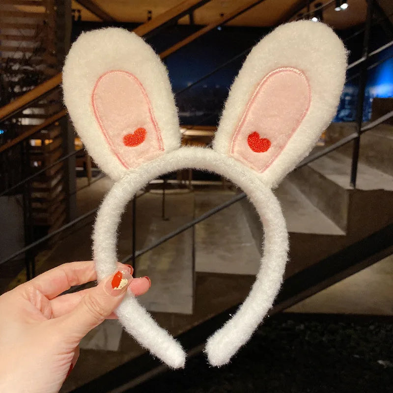 Cartoon Rabbit Cat Ear Cute Plush Headband OMG Bow Wash Face Hairband Lady Soft Custom Women Fur Elastic Make up Headbands