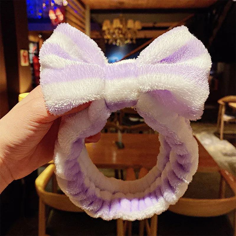 Cartoon Rabbit Cat Ear Cute Plush Headband OMG Bow Wash Face Hairband Lady Soft Custom Women Fur Elastic Make up Headbands
