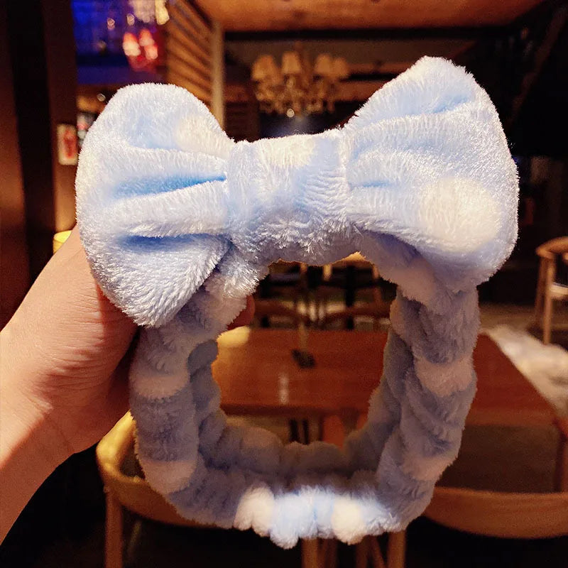 Cartoon Rabbit Cat Ear Cute Plush Headband OMG Bow Wash Face Hairband Lady Soft Custom Women Fur Elastic Make up Headbands