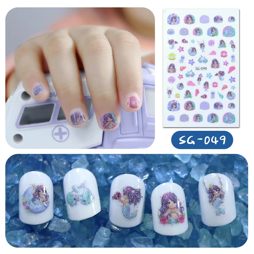 Wholesale Cartoon Glitter Mermaid Nail Art Designs Strips for Children Make-up Nail Art DIY Nail Decoration Stickers for Kids