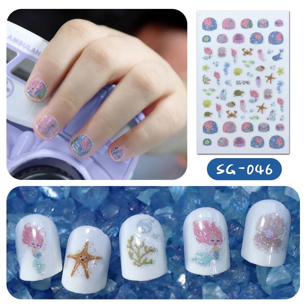 Wholesale Cartoon Glitter Mermaid Nail Art Designs Strips for Children Make-up Nail Art DIY Nail Decoration Stickers for Kids