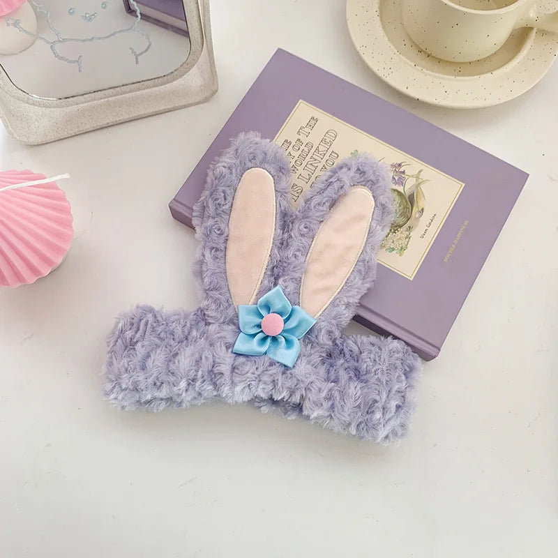Cartoon Rabbit Cat Ear Cute Plush Headband OMG Bow Wash Face Hairband Lady Soft Custom Women Fur Elastic Make up Headbands
