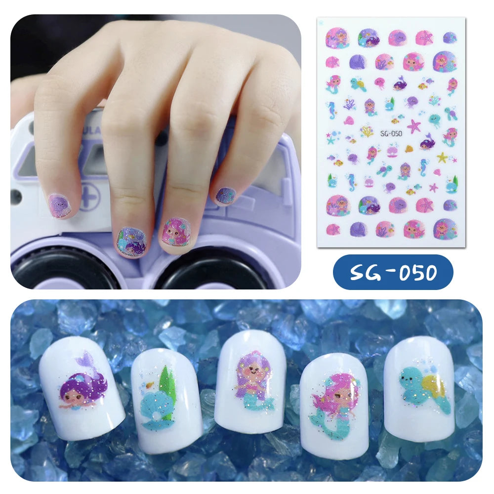 Wholesale Cartoon Glitter Mermaid Nail Art Designs Strips for Children Make-up Nail Art DIY Nail Decoration Stickers for Kids