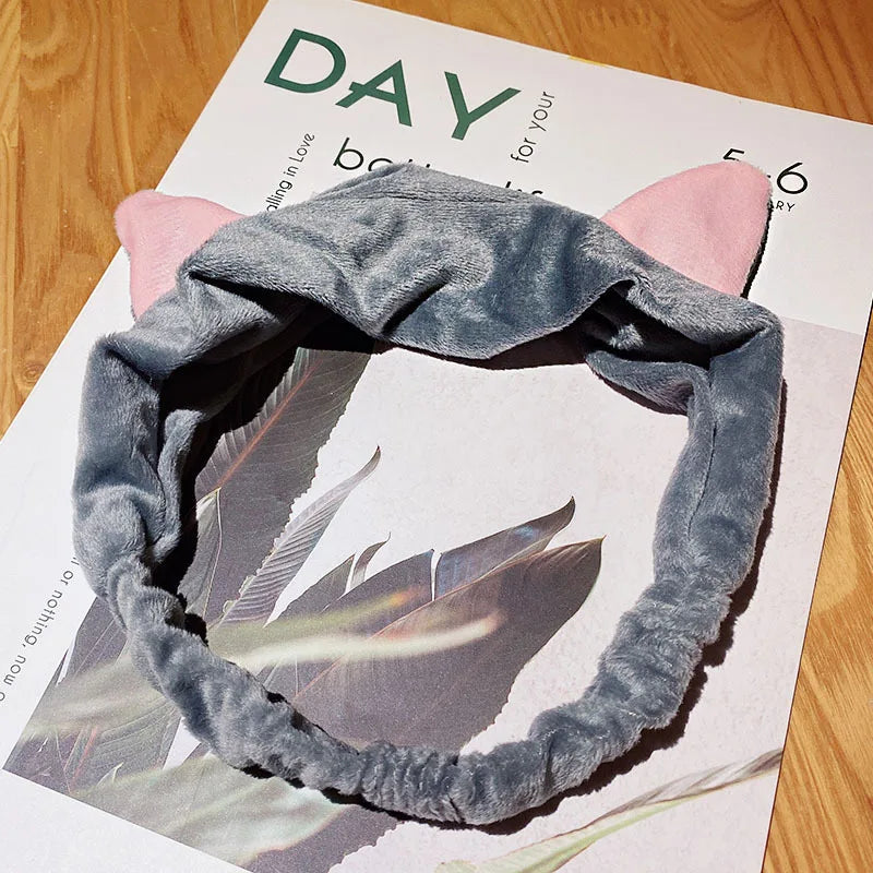 Cartoon Rabbit Cat Ear Cute Plush Headband OMG Bow Wash Face Hairband Lady Soft Custom Women Fur Elastic Make up Headbands