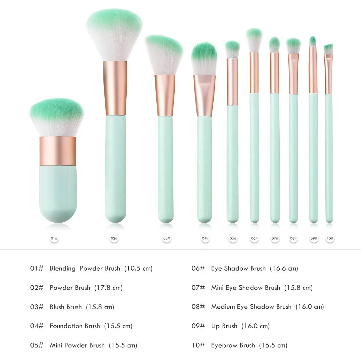 Mint Green Makeup Brushes 10Pcs Premium Quality Makeup Brush Set Powder Kabuki Foundation Concealer Eye Shadow Make up Brush Kit