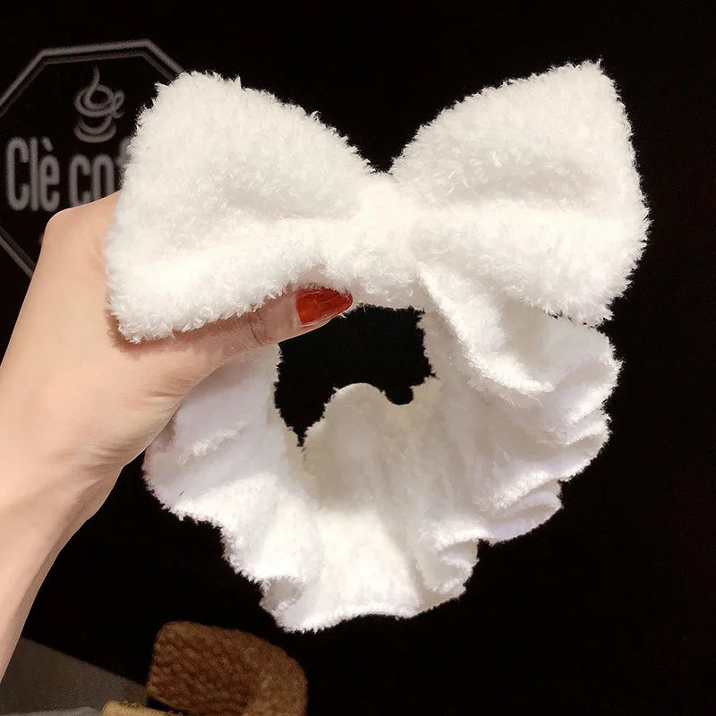 Cartoon Rabbit Cat Ear Cute Plush Headband OMG Bow Wash Face Hairband Lady Soft Custom Women Fur Elastic Make up Headbands