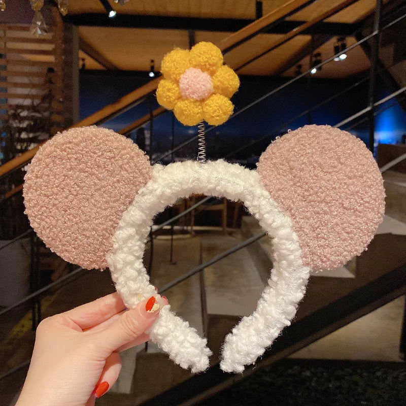 Cartoon Rabbit Cat Ear Cute Plush Headband OMG Bow Wash Face Hairband Lady Soft Custom Women Fur Elastic Make up Headbands