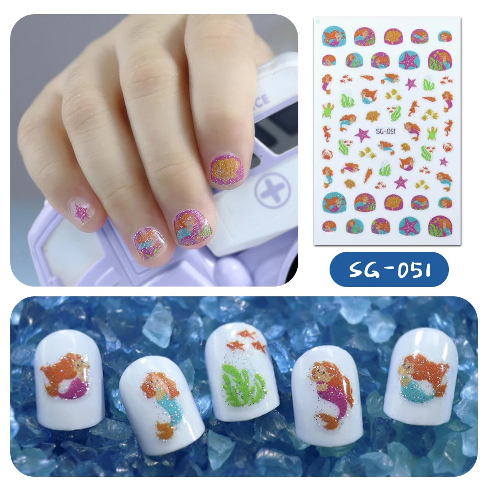 Wholesale Cartoon Glitter Mermaid Nail Art Designs Strips for Children Make-up Nail Art DIY Nail Decoration Stickers for Kids