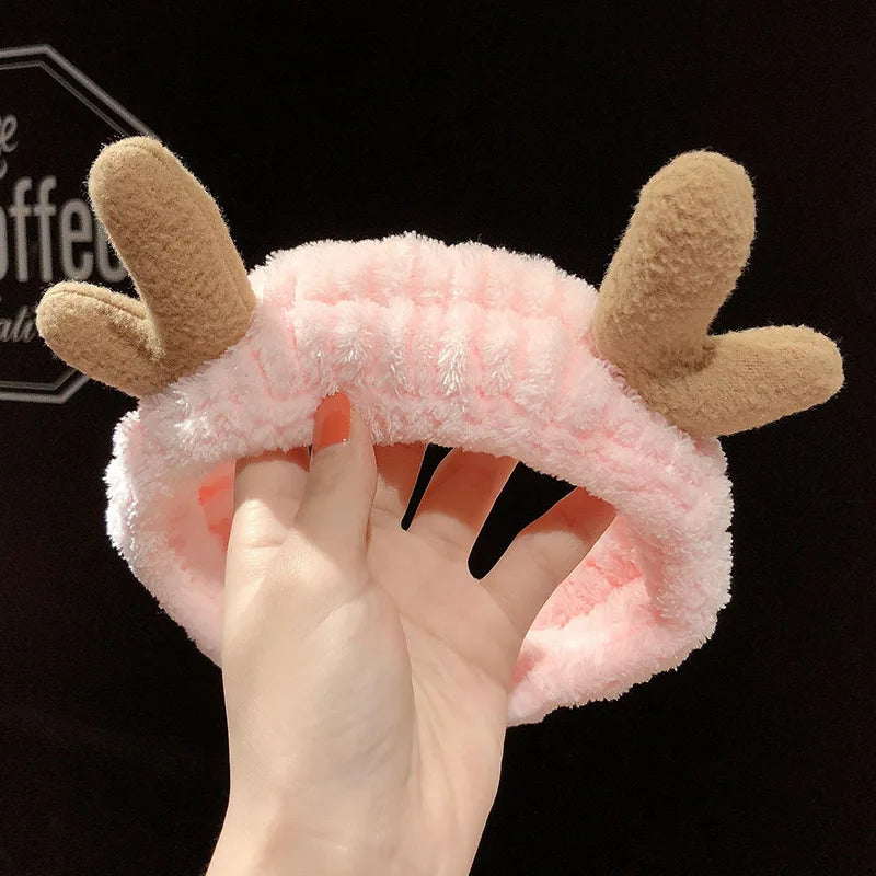 Cartoon Rabbit Cat Ear Cute Plush Headband OMG Bow Wash Face Hairband Lady Soft Custom Women Fur Elastic Make up Headbands