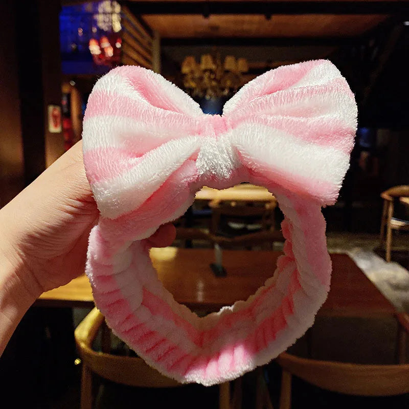 Cartoon Rabbit Cat Ear Cute Plush Headband OMG Bow Wash Face Hairband Lady Soft Custom Women Fur Elastic Make up Headbands
