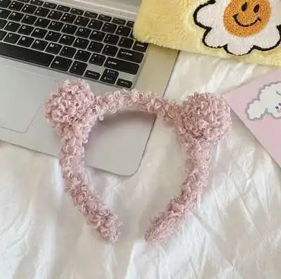 Cartoon Rabbit Cat Ear Cute Plush Headband OMG Bow Wash Face Hairband Lady Soft Custom Women Fur Elastic Make up Headbands