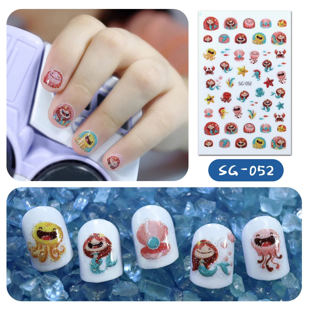 Wholesale Cartoon Glitter Mermaid Nail Art Designs Strips for Children Make-up Nail Art DIY Nail Decoration Stickers for Kids