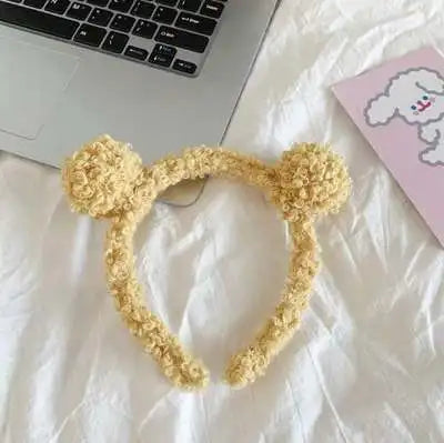 Cartoon Rabbit Cat Ear Cute Plush Headband OMG Bow Wash Face Hairband Lady Soft Custom Women Fur Elastic Make up Headbands