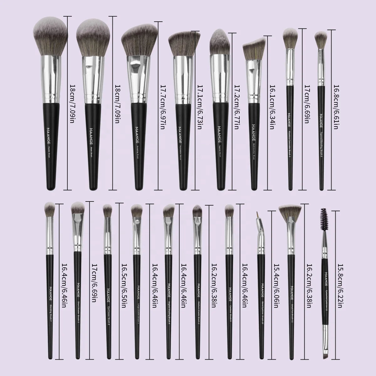MAANGE Hot Selling Factory Price 18pcs Black Handle Professional Make up Tools Powder Foundation Eyeshadow Brush Set