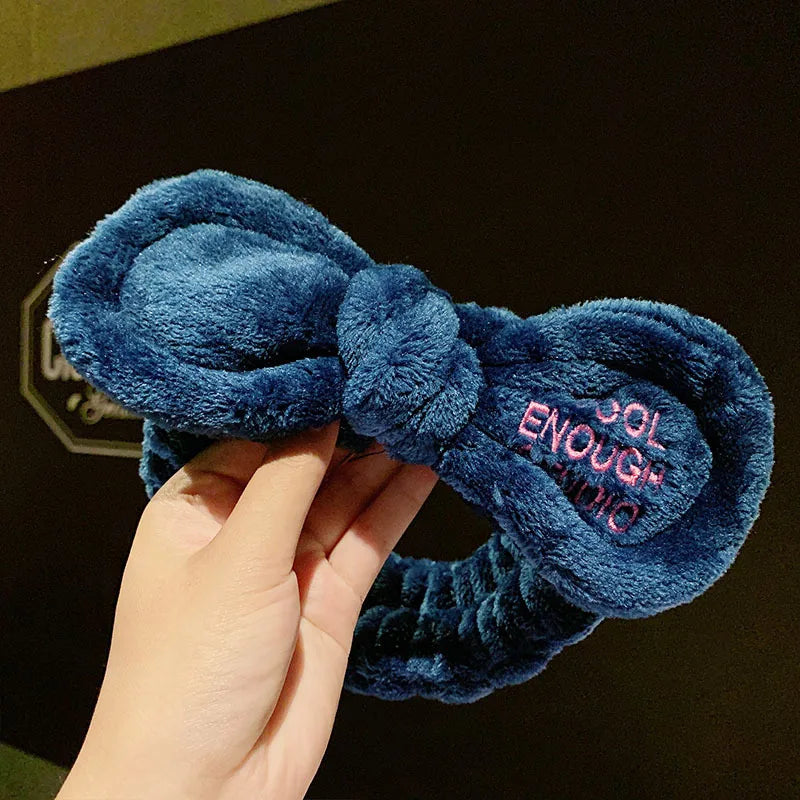 Cartoon Rabbit Cat Ear Cute Plush Headband OMG Bow Wash Face Hairband Lady Soft Custom Women Fur Elastic Make up Headbands