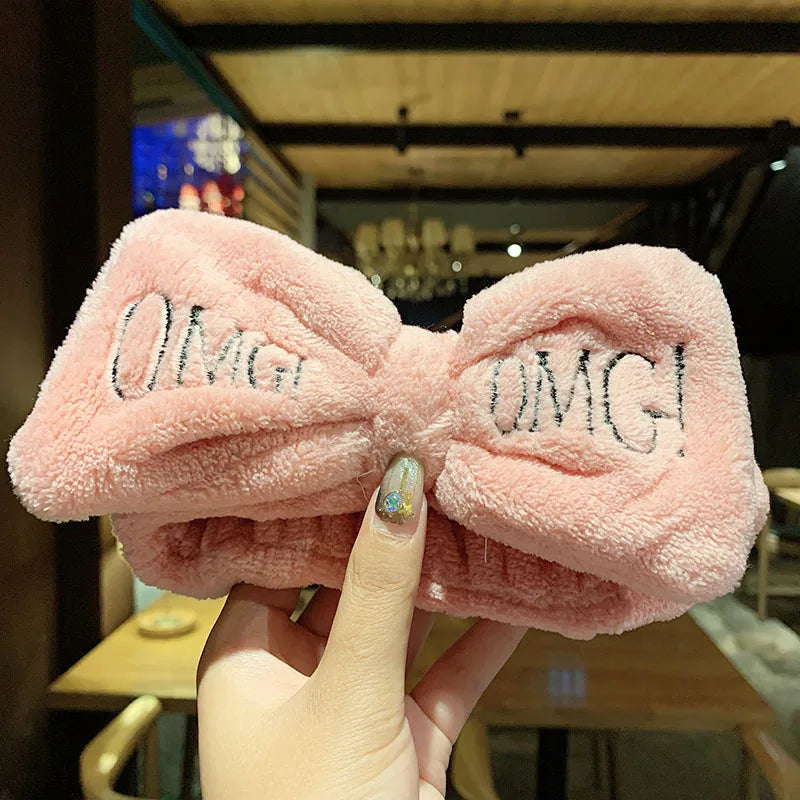 Cartoon Rabbit Cat Ear Cute Plush Headband OMG Bow Wash Face Hairband Lady Soft Custom Women Fur Elastic Make up Headbands