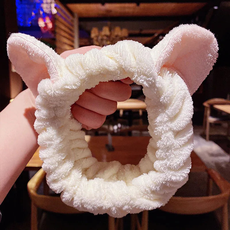 Cartoon Rabbit Cat Ear Cute Plush Headband OMG Bow Wash Face Hairband Lady Soft Custom Women Fur Elastic Make up Headbands