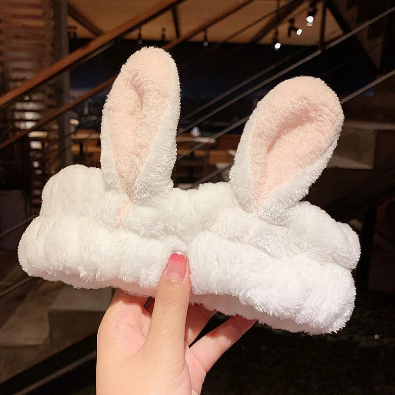 Cartoon Rabbit Cat Ear Cute Plush Headband OMG Bow Wash Face Hairband Lady Soft Custom Women Fur Elastic Make up Headbands