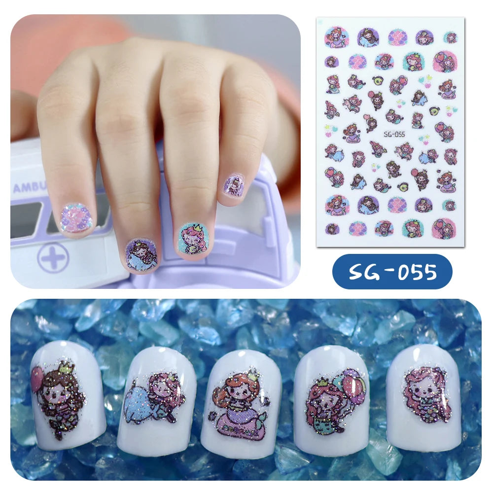 Wholesale Cartoon Glitter Mermaid Nail Art Designs Strips for Children Make-up Nail Art DIY Nail Decoration Stickers for Kids