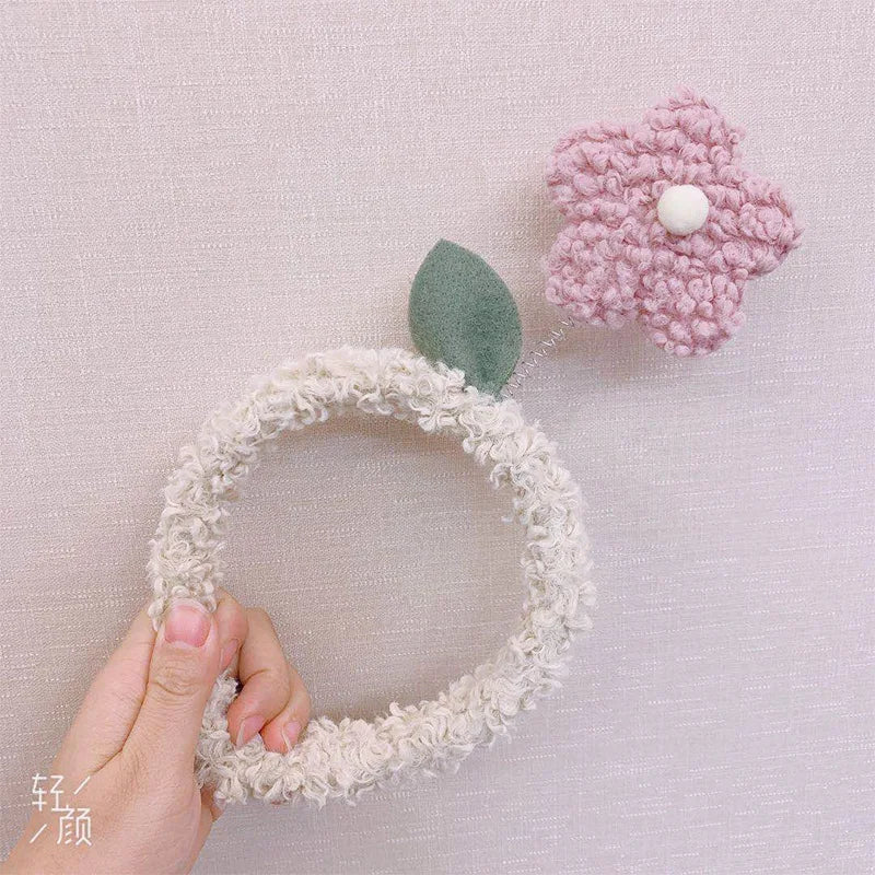 Cartoon Rabbit Cat Ear Cute Plush Headband OMG Bow Wash Face Hairband Lady Soft Custom Women Fur Elastic Make up Headbands