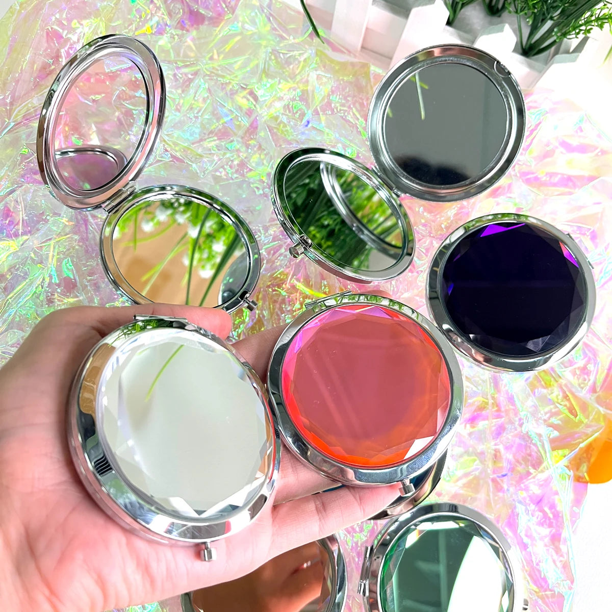 Cosmetic Metal Pocket Mirror Personalized Round Make up Hand Held Travel Small Portable Makeup Mirror
