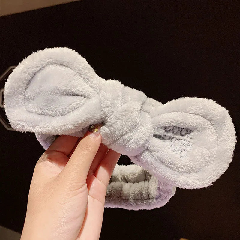 Cartoon Rabbit Cat Ear Cute Plush Headband OMG Bow Wash Face Hairband Lady Soft Custom Women Fur Elastic Make up Headbands