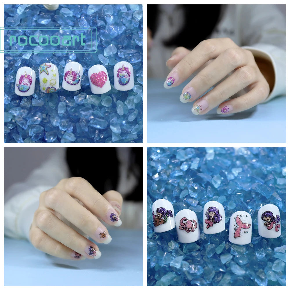 Wholesale Cartoon Glitter Mermaid Nail Art Designs Strips for Children Make-up Nail Art DIY Nail Decoration Stickers for Kids
