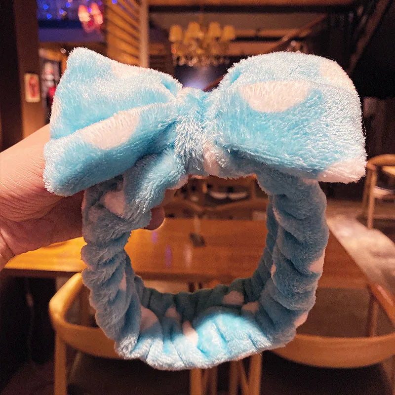 Cartoon Rabbit Cat Ear Cute Plush Headband OMG Bow Wash Face Hairband Lady Soft Custom Women Fur Elastic Make up Headbands