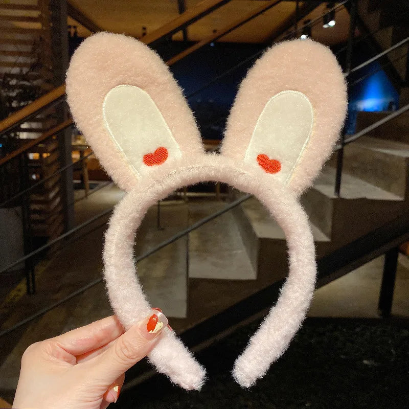 Cartoon Rabbit Cat Ear Cute Plush Headband OMG Bow Wash Face Hairband Lady Soft Custom Women Fur Elastic Make up Headbands