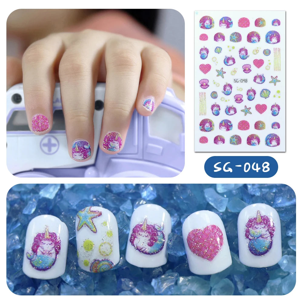 Wholesale Cartoon Glitter Mermaid Nail Art Designs Strips for Children Make-up Nail Art DIY Nail Decoration Stickers for Kids