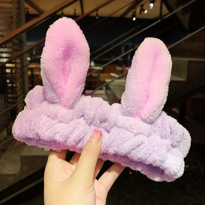 Cartoon Rabbit Cat Ear Cute Plush Headband OMG Bow Wash Face Hairband Lady Soft Custom Women Fur Elastic Make up Headbands