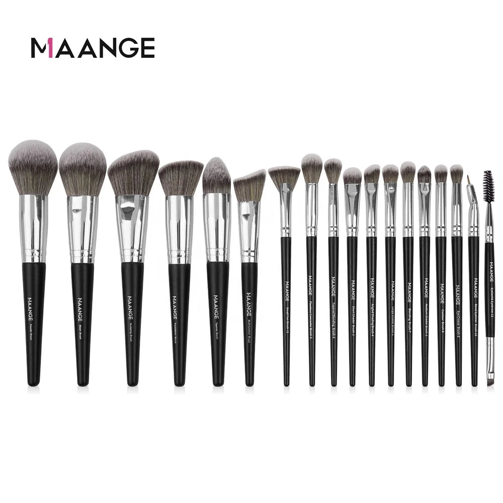 MAANGE Hot Selling Factory Price 18pcs Black Handle Professional Make up Tools Powder Foundation Eyeshadow Brush Set