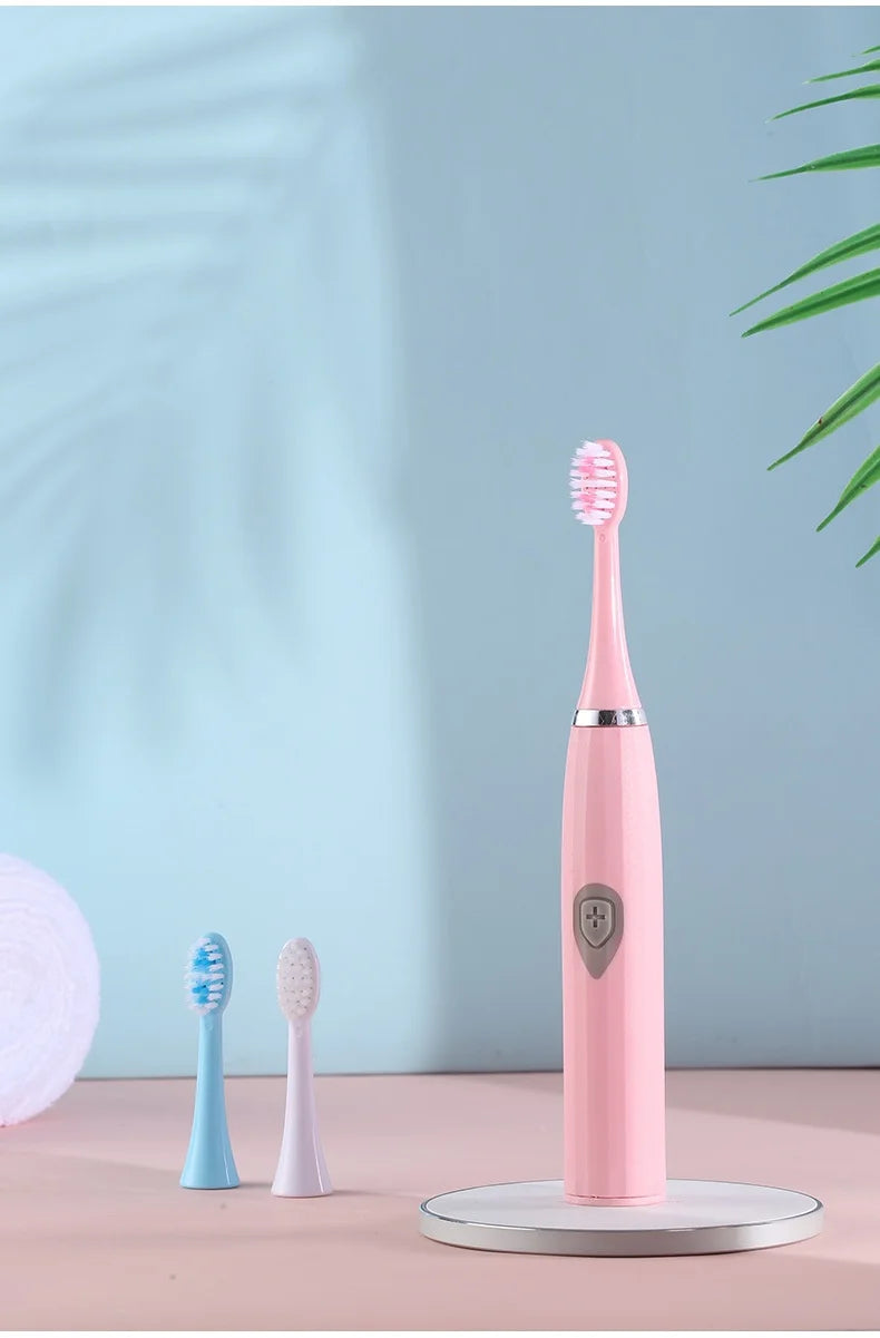 1pc White/Pink Electric Toothbrush Adult Model Soft Bristle Electric Toothbrush Battery Model Family Set Electric Toothbrush