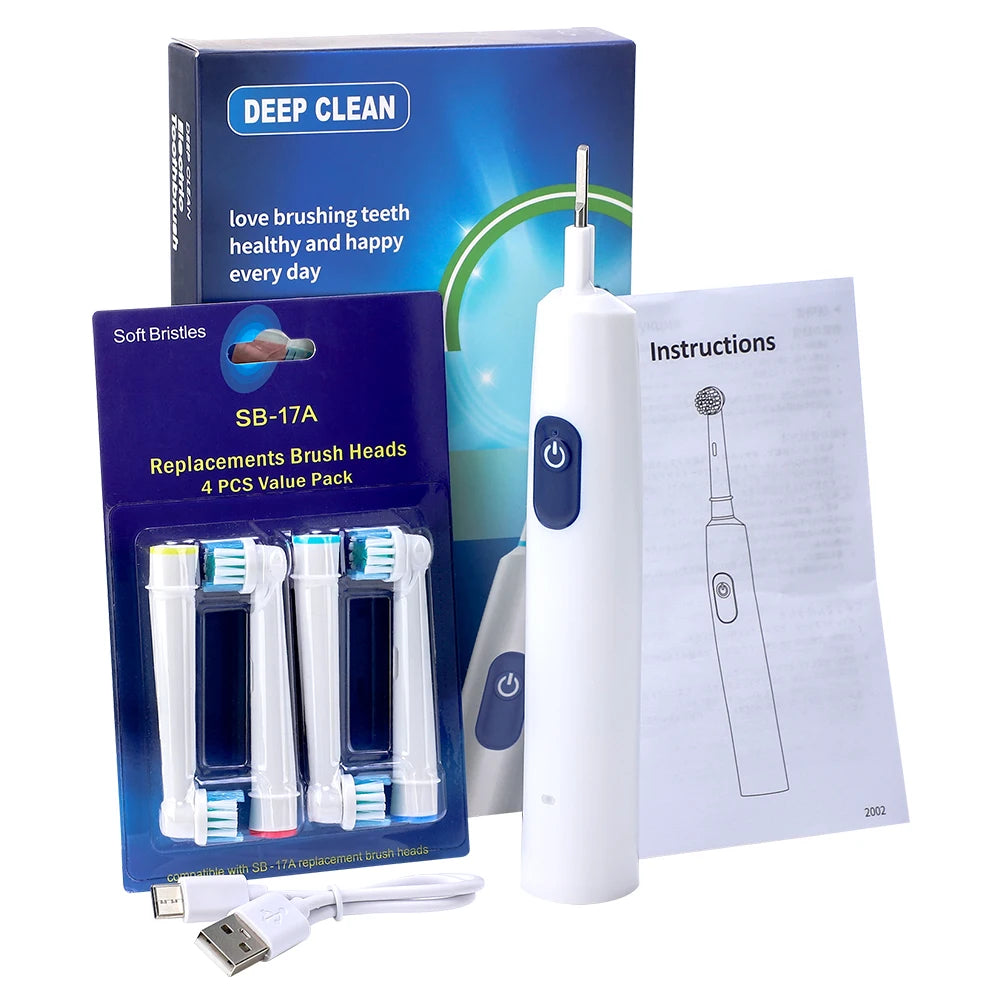 Electric Smart Rotating Timing Toothbrush, Rechargeable Rotary Toothbrush with 4 Heads, 5 Modes Setting Teeth Whitening Oral Car