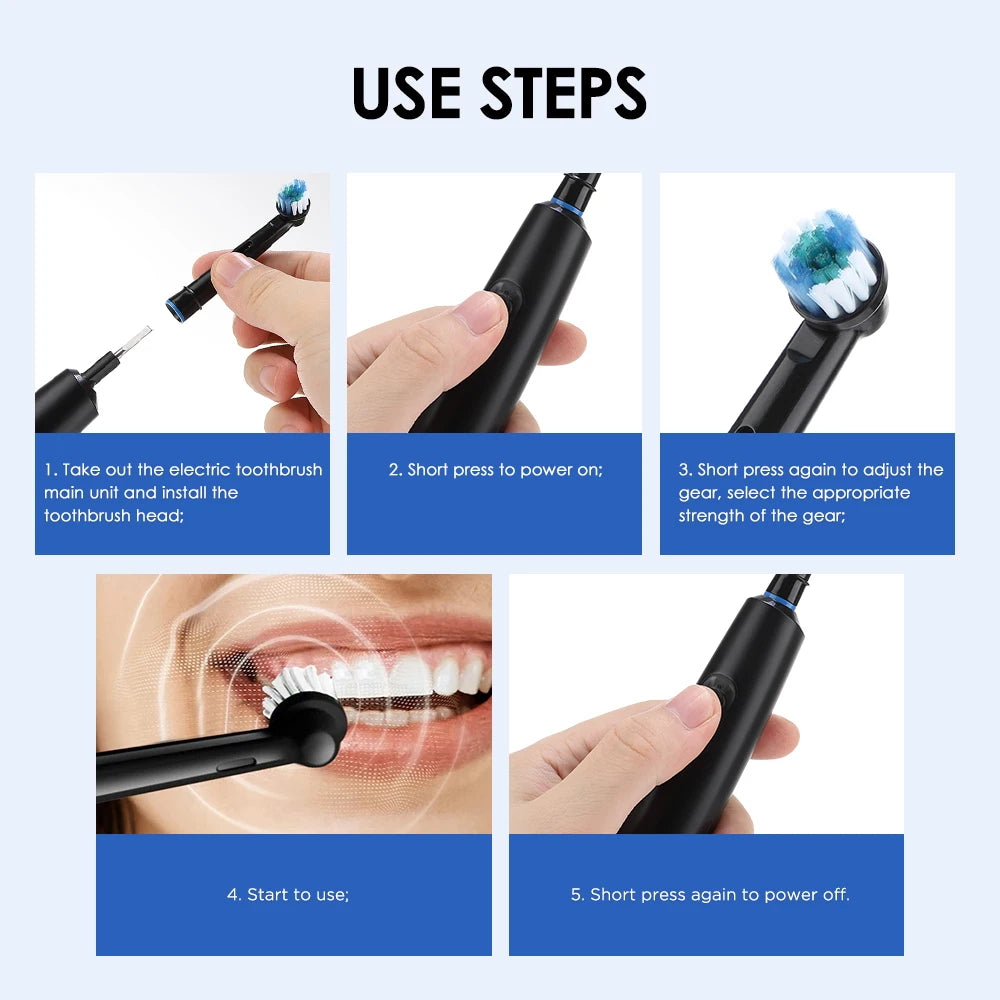 Electric Smart Rotating Timing Toothbrush, Rechargeable Rotary Toothbrush with 4 Heads, 5 Modes Setting Teeth Whitening Oral Car